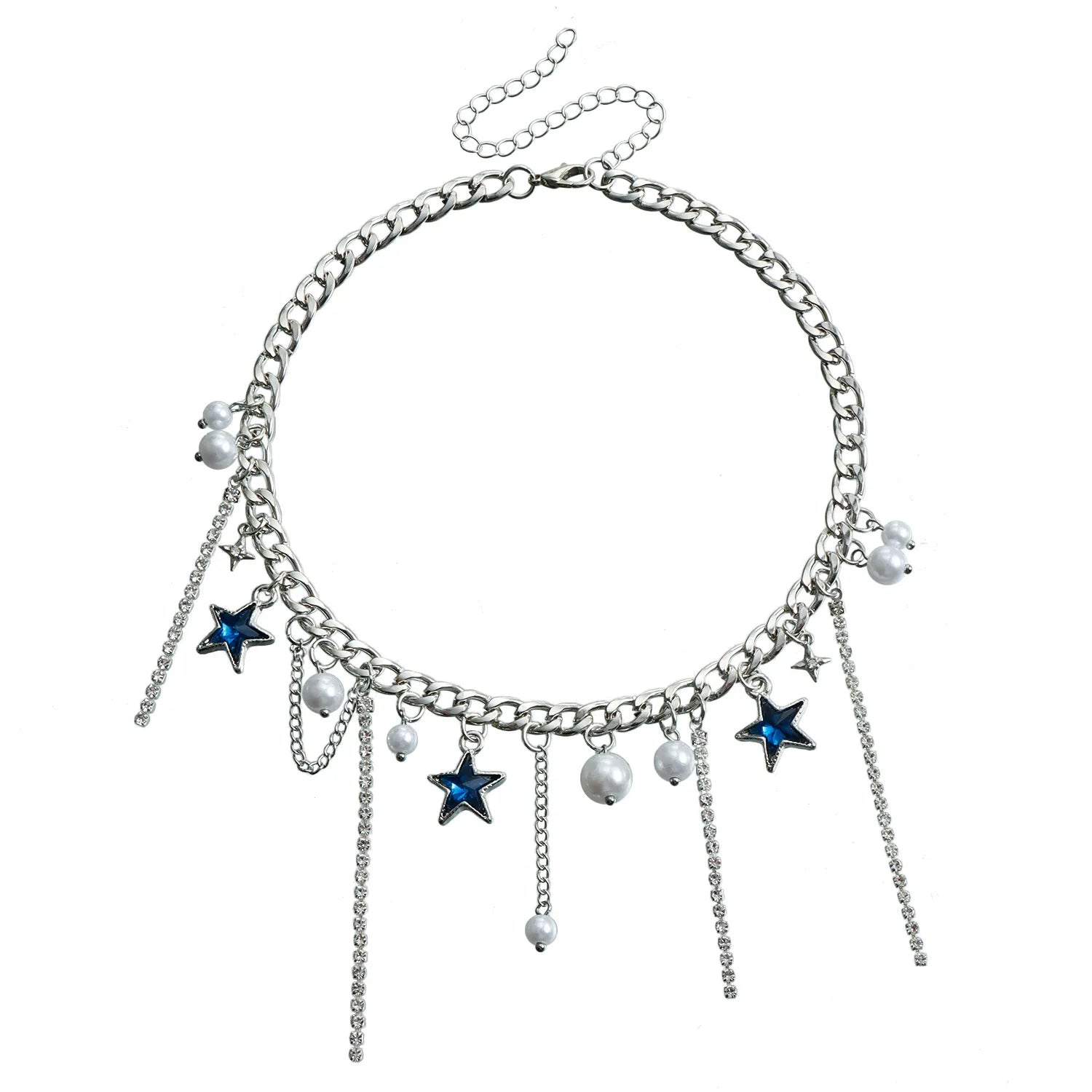 Fashion Sweet Glitter Star Imitation Pearl Link Necklaces for Girls Trendy Glitter Y2K Jewelry for Women Ladies Accessories