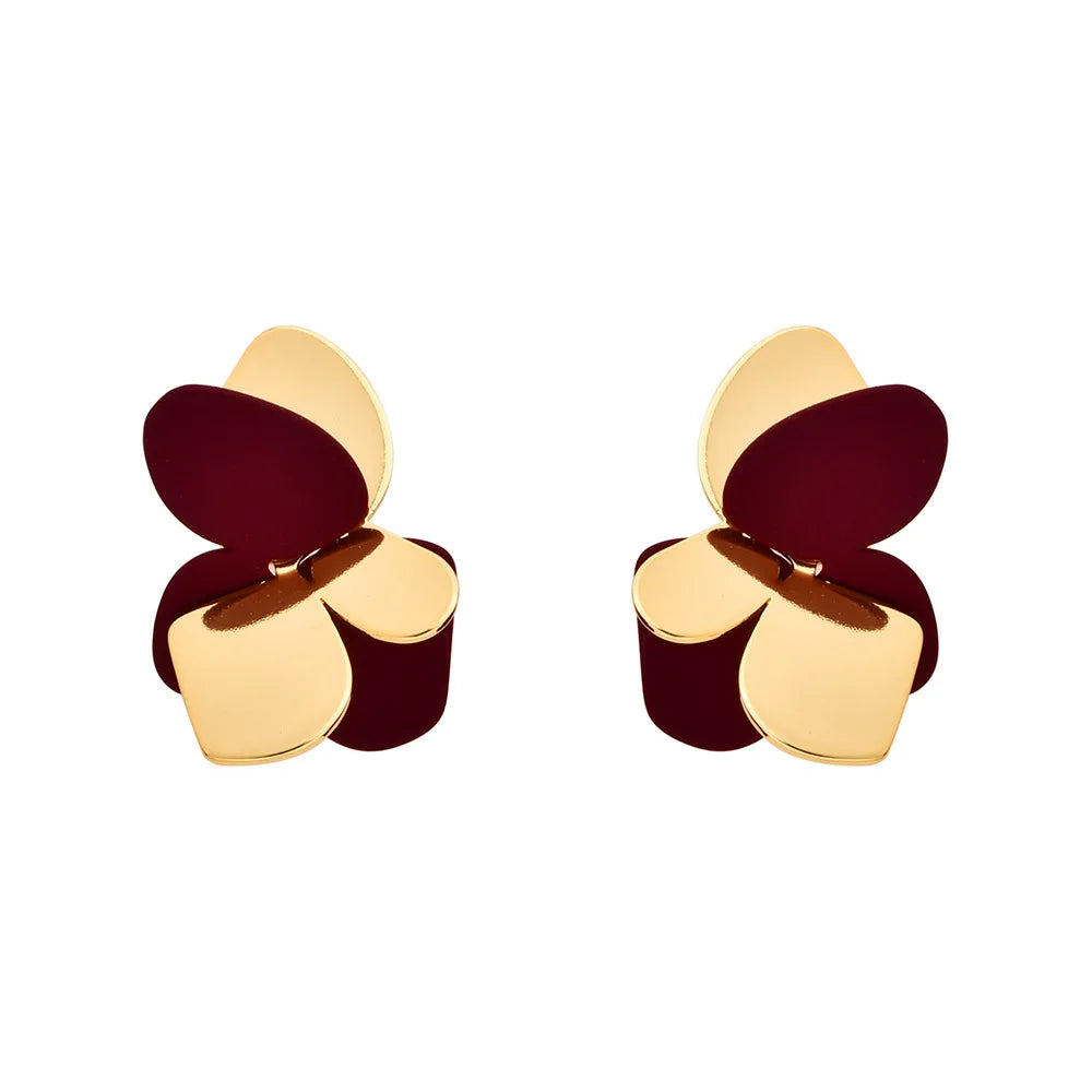 Women's Sweet Cute Butterfly Stud Earrings Irregular Metal Contrast-Color Fashionable Simple Earrings Jewelry Casual Versatile