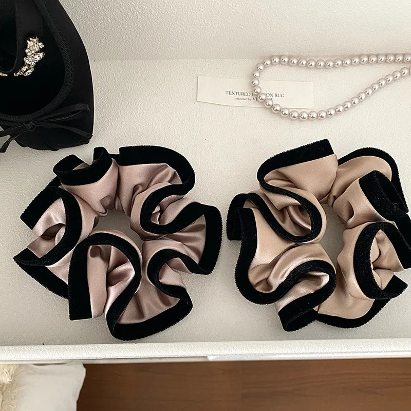 Fashion Lustrous Trendy Flowers Scrunchies for Girls Satin Luxurious Hair Ties Elegant for Women Ladies Hair Accessories Chic