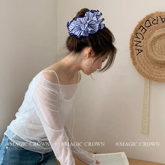 Summer Hot Sale Minimalistic Stripe Nautical Style Scrunchies Fashionable Hair Ties for Girls and Women Sweet Hair Accessories