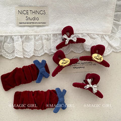 Women 2025 Hot Sale Red Solid Color Bowknot Mini Hair Claw Clips Snap Clips Fashion Elegant Customized Bulk Order Hair Accessory