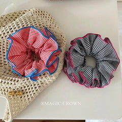 Fashion Plaid Flower Scrunchies for Girls Fabric High Elastic Quality Hair Ties for Women Ladies Durable Hair Accessories Summer