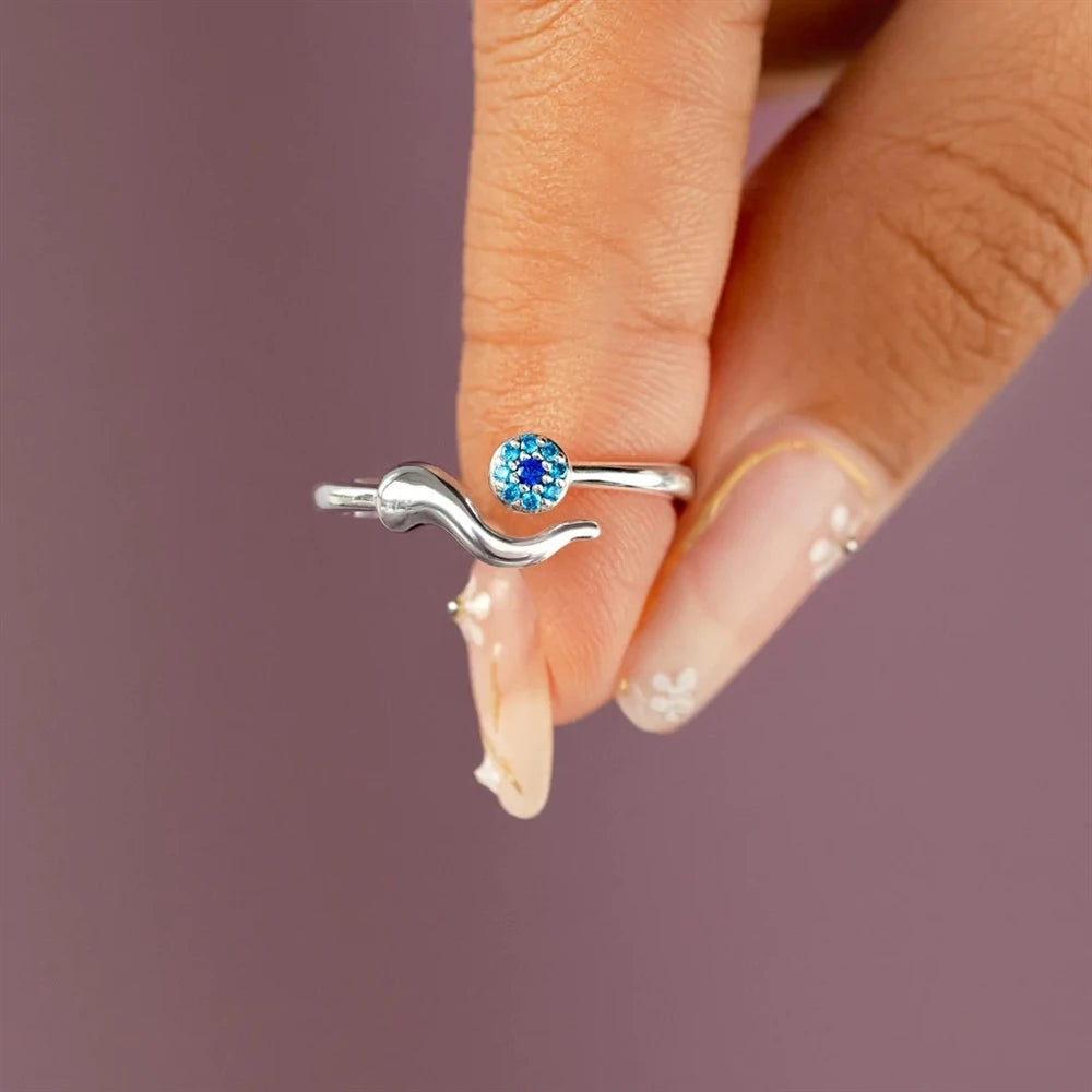 Ins Minimalist Evil's Eye Ring for Women Tiny Zircon and Geometric Opening Finger Rings Simple Fashionable Style Jewelry Bulk