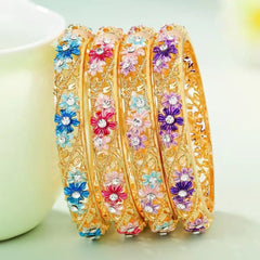 Fashion Luxury Vintage Deco Art Bangles for Girls Glitter Flower Floral Jewellry for Women Ladies Accessories Bijuterias Chic