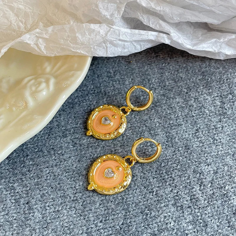 Female Red Brown Irregular Shape Zircon 18k Gold-plated Earring Elegant Fashion Vintage Low MOQ in Stock Jewelry for Women Daily