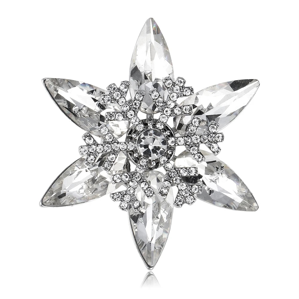 Fashion Glitter Snow Flake Sparkle Trendy Brooches for Girls Pins Glamorous Winter Jewelry for Women Ladies Accessory Wholesale