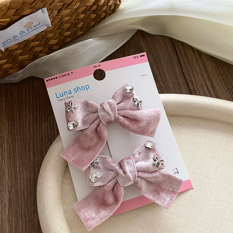 Simple Solid Color Glitter Bowknot Scrunchies for Baby Girls Elegant Velvet Luxurious Hair Ties for Kids Child Hair Accessories