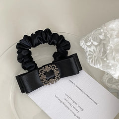 Women 2025 Hot Sale Black Bowknot Rhinestone Hair Ties Fashion Elegant Thick Thin Hair Scrunchies Accessories for Female Daily