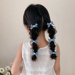 Cute Sweet Fashion Bowknot Denim Heart Shaped Hair Clips for Baby Girls Chic Alligators for Kids Children Hair Accessories