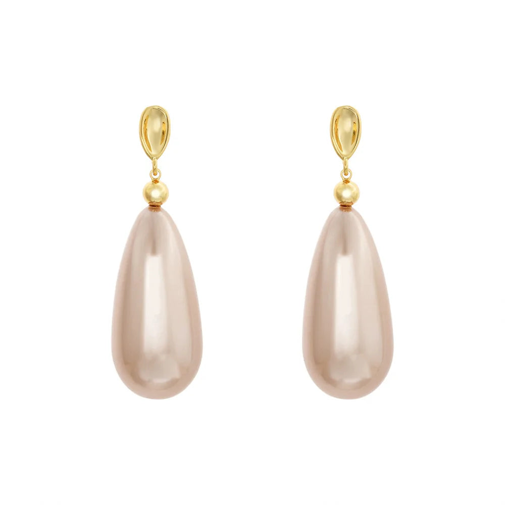 Classic Pink Imitation Pearl Shaped Drop Earrings Elegant Statement Dangle Long Ear Jewelry Women Formal Event Wedding Gift Bulk
