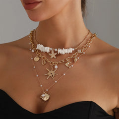 Fashion Boho Beach Ocean Shell Layered Wearing Necklaces for Girls Luxury Sweet Elegant Jewelry for Women Ladies Accessories