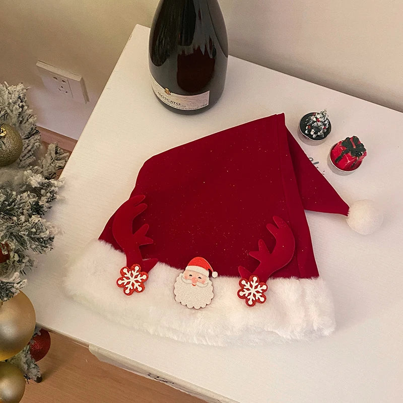 Female Christmas Festival Celebration Solid Color Large Fashion Classic Animals White Red Warm in Stock Christmas Hat Accessory