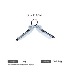 Girls Black White Ribbon Bowknot Small Scrunchies Ponytail Holder Elegant Fashion in Stock Hair Ties for Children Kids Daily Use