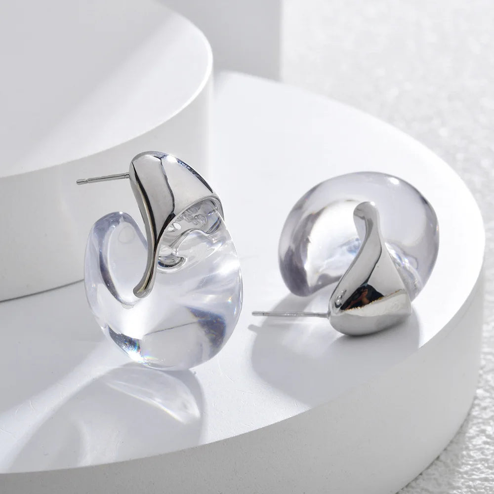 Transparent Geometric Earrings Curved Hook Resin Ear Studs Statement Chunky Light Luxury European American Accessories Wholesale