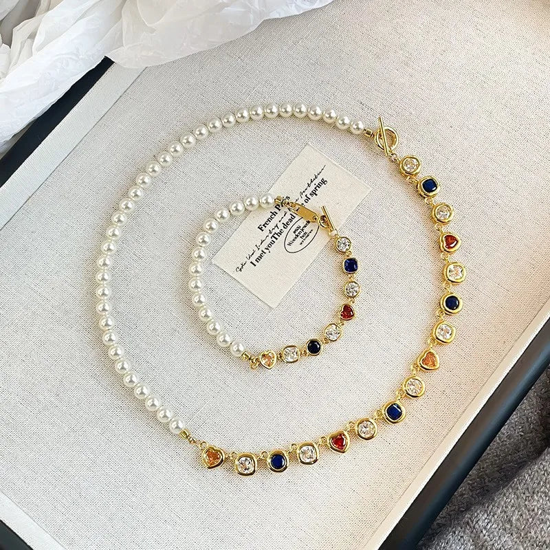 Fashion Zircon Imitation Pearl Jewelry Sets for Girls Bracelet Necklace for Women Ladies Wholesale Bulk Elegant Cute Supplier