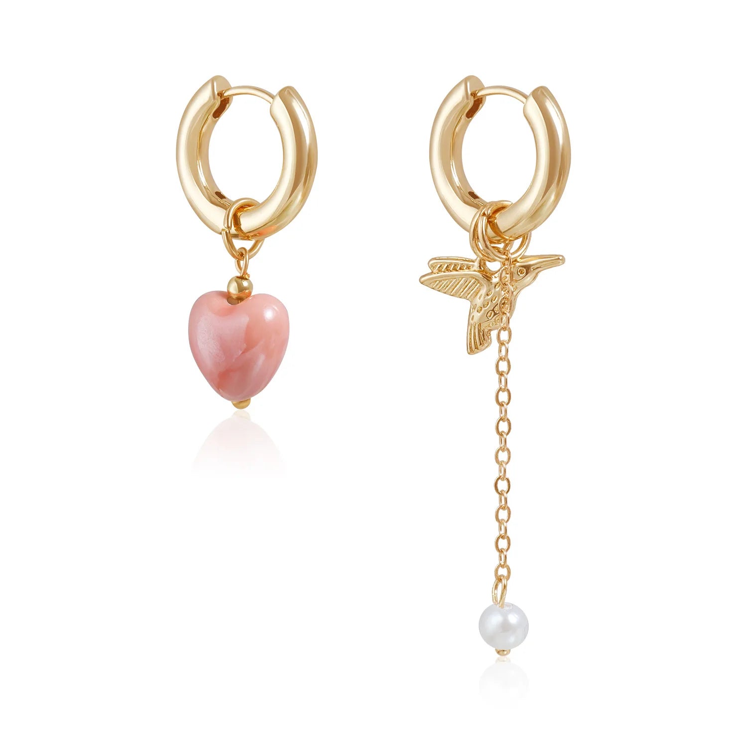Fashion Simple Pink Heart Bird Elegant Drop Earrings for Girls Cute Sweet Trendy Jewellry for Women Ladies Accessories Wholesale