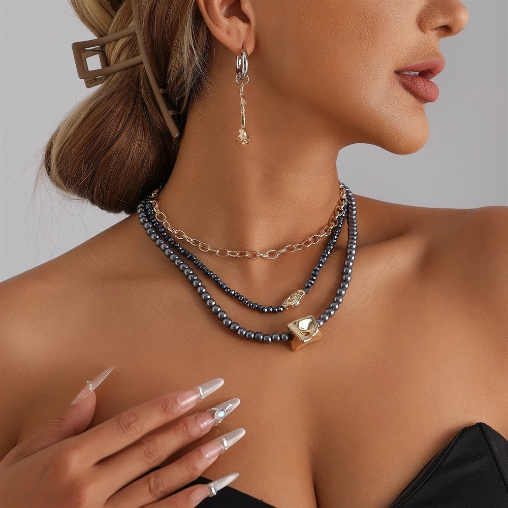 Fashion Layered Wearing Sexy Luxury Necklaces for Girls Elegant Earrings Jewelry Suits Sets for Women Ladies Accessories Chic