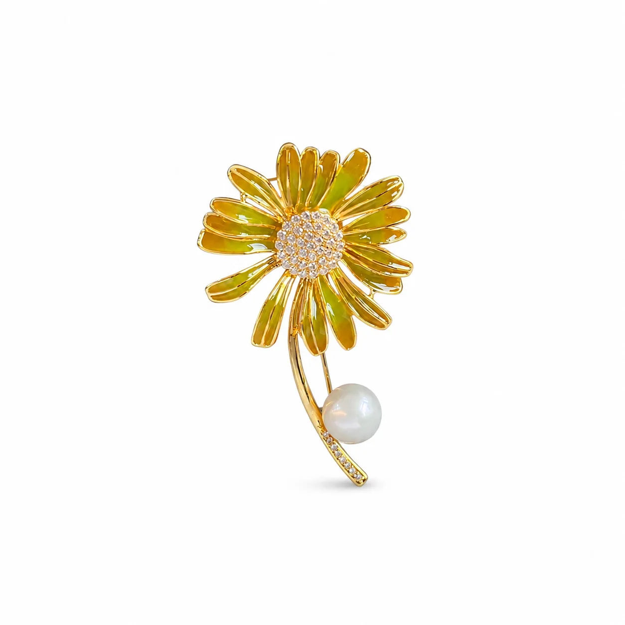 Fashion Flower Freshwater Pearl Cubic Zirconia Jade Brooches for Girls Copper 18K Gold Jewelry for Women Ladies Wholesale