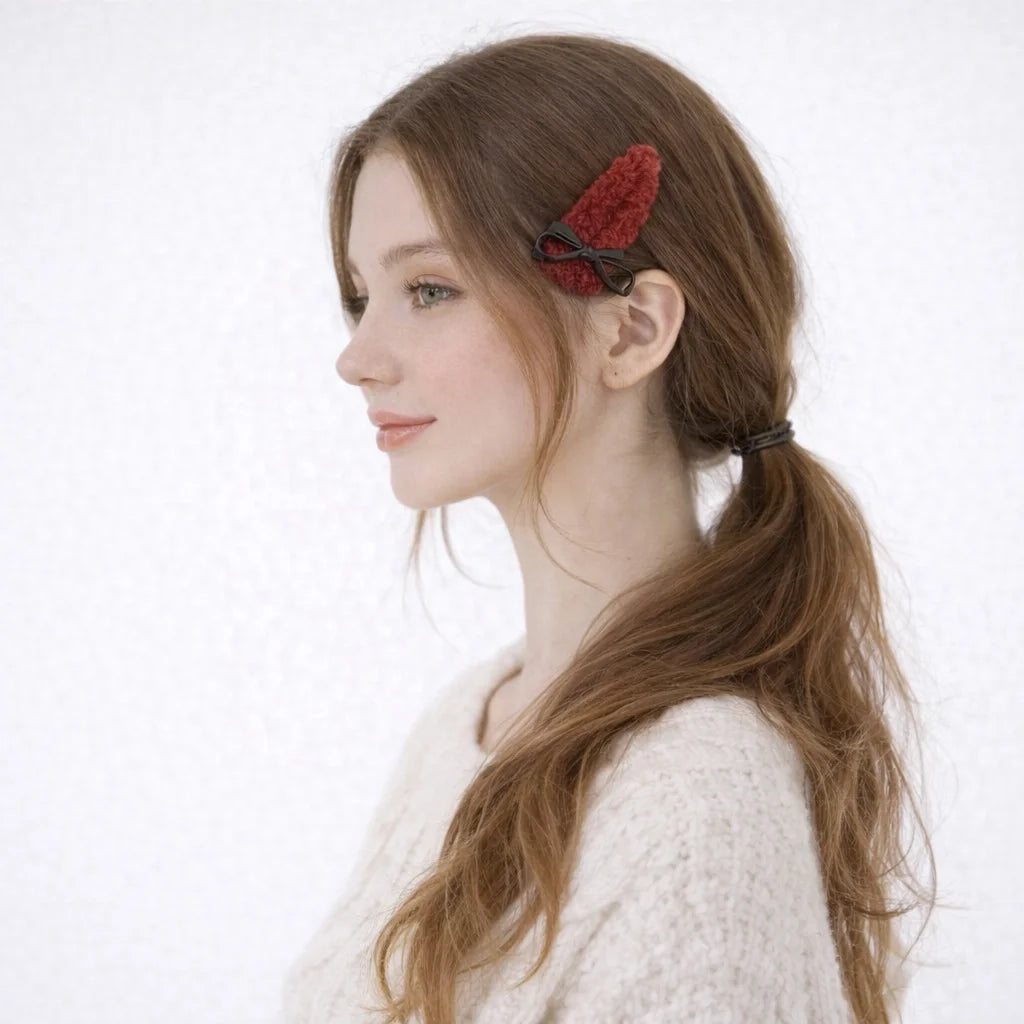 Fashion Bowknot Solid Color Fluffy Hair Clips for Girls Sweet Trendy Snap Clips for Women Ladies Hair Accessories in Stock