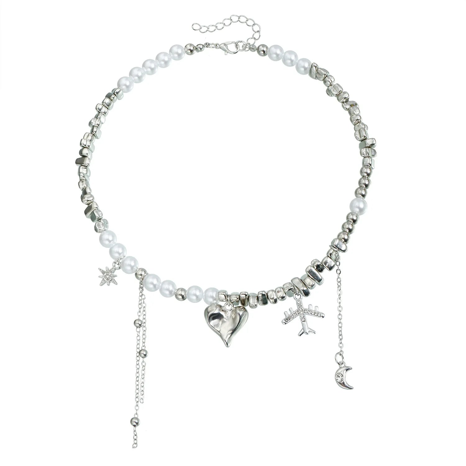 Fashion Beads Heart Airplane Sweet Necklaces for Girls Trendy Stylish Tassel Jewellry for Women Ladies Accessories Wholesale