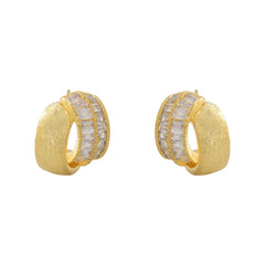 Zirconia Half-circle Interlocking Copper Brushed Ear Studs Fashionable Elegant Versatile Light Luxury Earrings Women Unisex