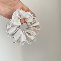 Crystal Lace Hair Scrunchies Elegant Heavy Duty Hair Ties for Women Girls Ponytail Holder Simple Hair Bands Hair Accessories