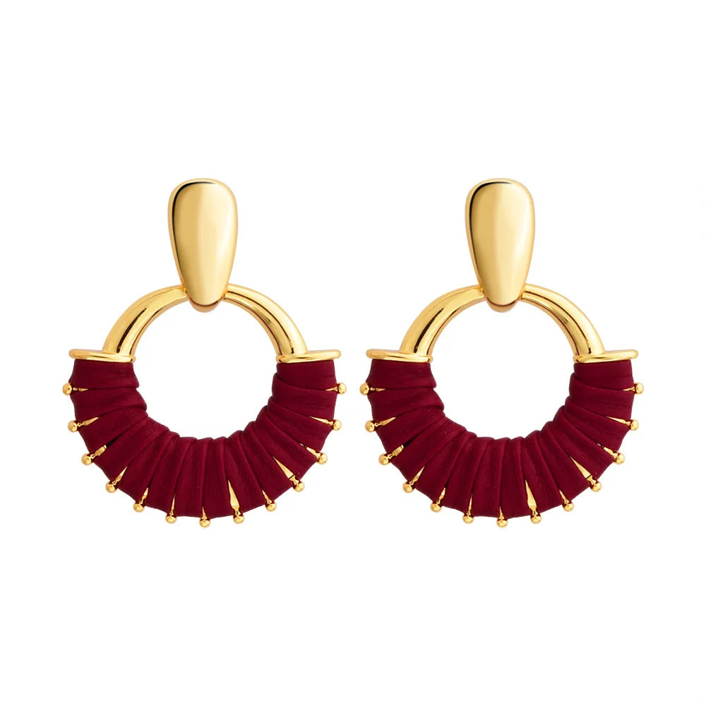 High Quality Leather Wrapped Circular Hoop Earrings for Women Vintage Bohemian Woven Trendy Statement Jewelry Accessories Bulk