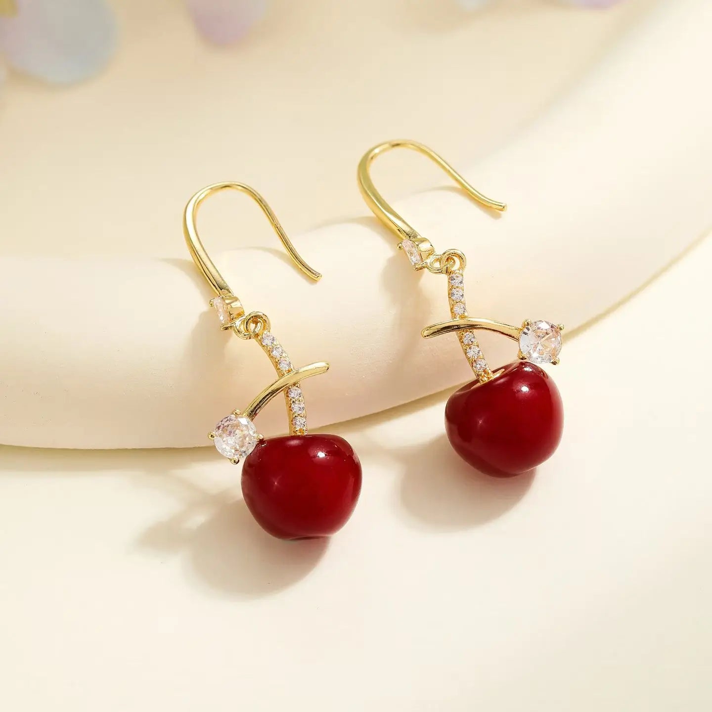 Sweet Red Fruits Cherry Bowknot Drop Earrings for Girls Trendy Stylish Elegant Jewellry for Women Ladies Accessories Wholesale