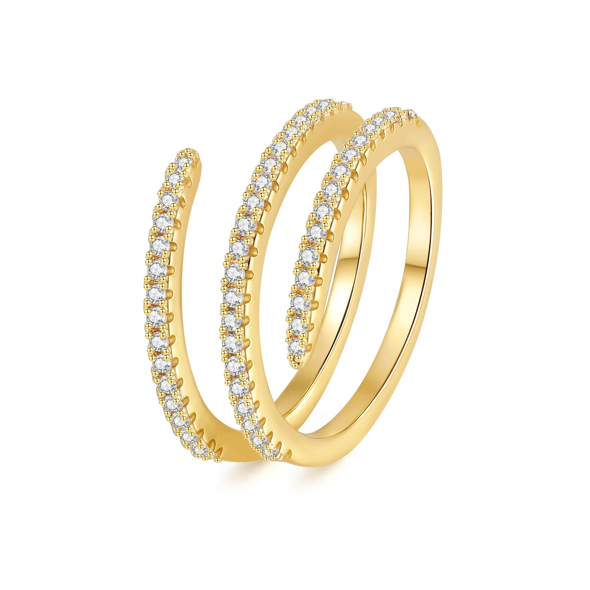 Double Layer Open Ring for Women Adjustable Spiral Band with Cubic Zirconia Light Luxury Elegant Fashion Jewelry Gift Wholesale