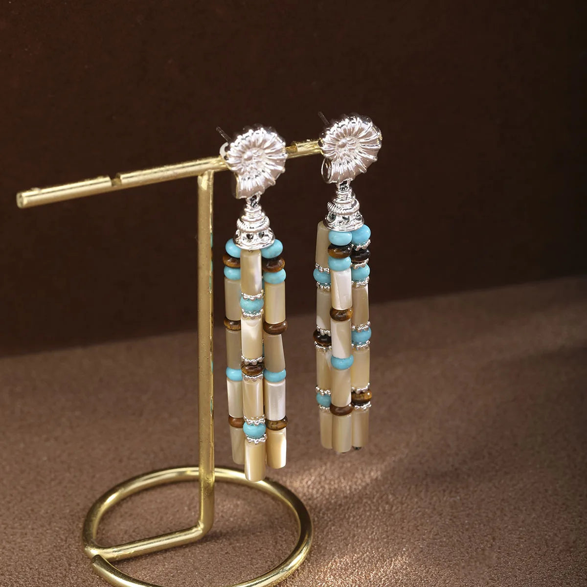 Fashion Shell Turquoise Copper White K Plated Drop Earrings for Girls Tassel Boho Jewelry for Women Ladies Wholesale Low MOQ