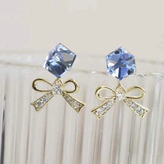 Fashion Rhinestone Glitter Bowknot Cute Drop Earrings for Girls Sweet Refined Dainty Jewelry for Women Ladies Accessories
