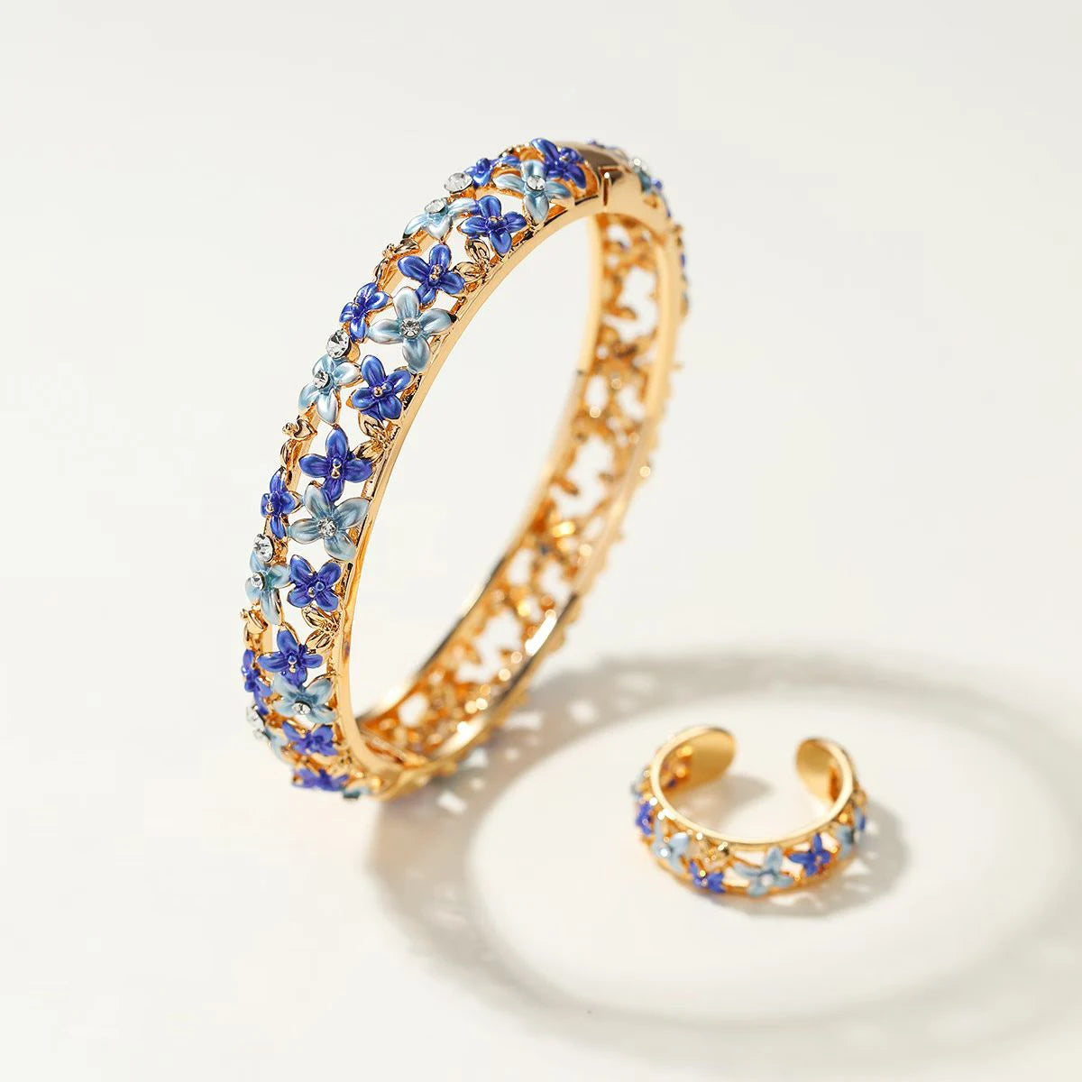 Fashion Vintage Charms Elegant Bangles Charms Rings for Girls Dainty Flowers Graceful Jewelry Sets for Women Ladies Accessories