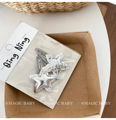 Minimalistic Glitter Star Hair Clips for Baby Girls Solid Color Snap Hair Accessories for Kids Made of Durable Alloy