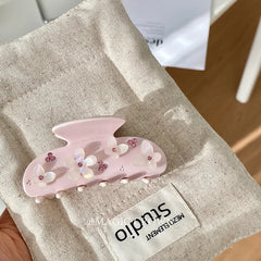 Women's Pink Acetate Hair Clips with Glittering Flower Rhinestones Fashion Accessories for Daily School Use or Evening Out