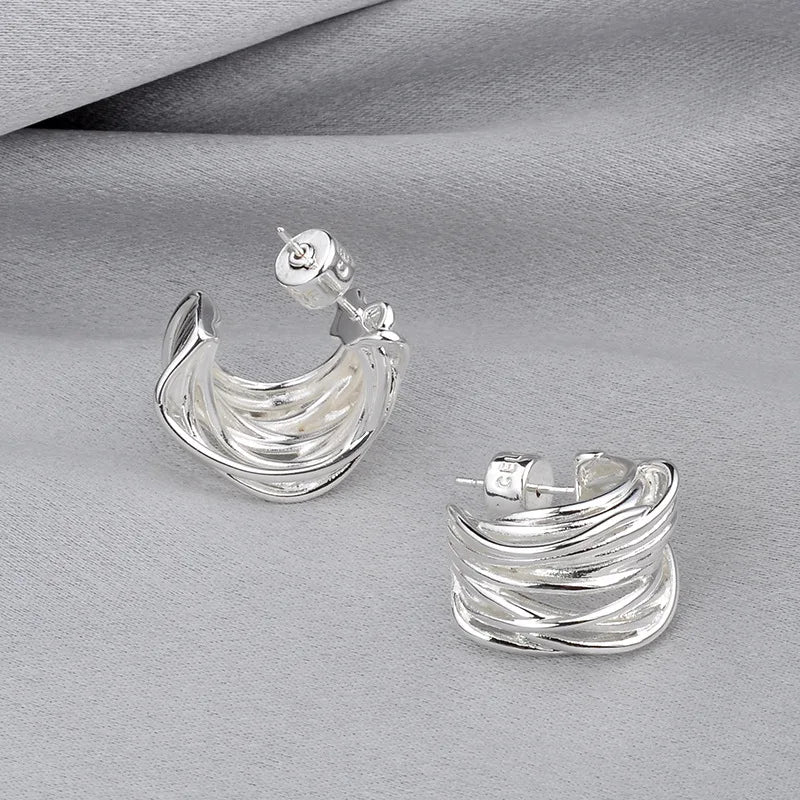 European and American Trendy Earrings Copper Simple C-shaped Irregular Earring Women's High-end Fashion Earrings Niche Design