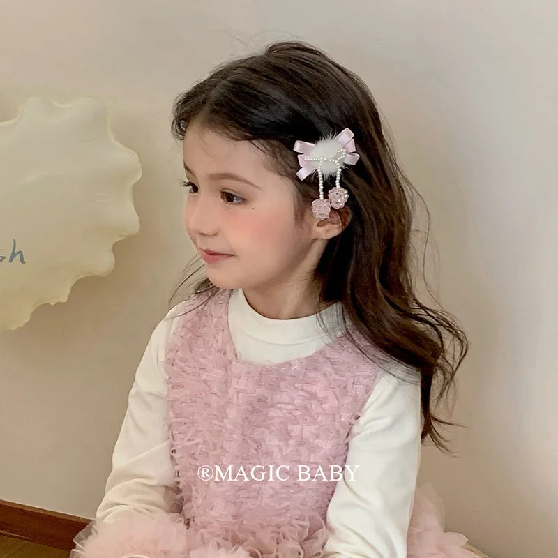 Fashion Cute Sweet Ribbon Bowknot Fluffy Hair Clips for Baby Girls Kawaii Princess Alligators for Kids Children Hair Accessories
