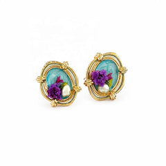 Female Elegant Freshwater Pearl S925 Silver Dried Flowers Hand-Painted Drip Glaze Stud Earring Fashion in Stock Party Jewelry