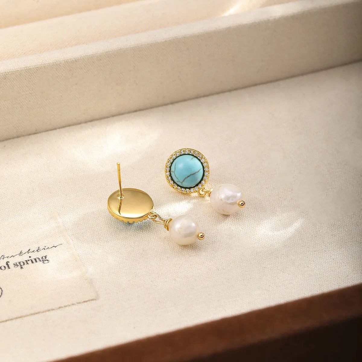 Ladies Blue Blue Turquoise Freshwater Pearl Copper Earring French Style Elegant Vintage Low MOQ in Stock Jewelry for Women Daily