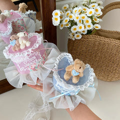 Girly Aesthetic Bear Bowknot Lace Alligator Clips Sweet Cute Princess Style in Stock Hairpins Accessories for Children Kid Daily