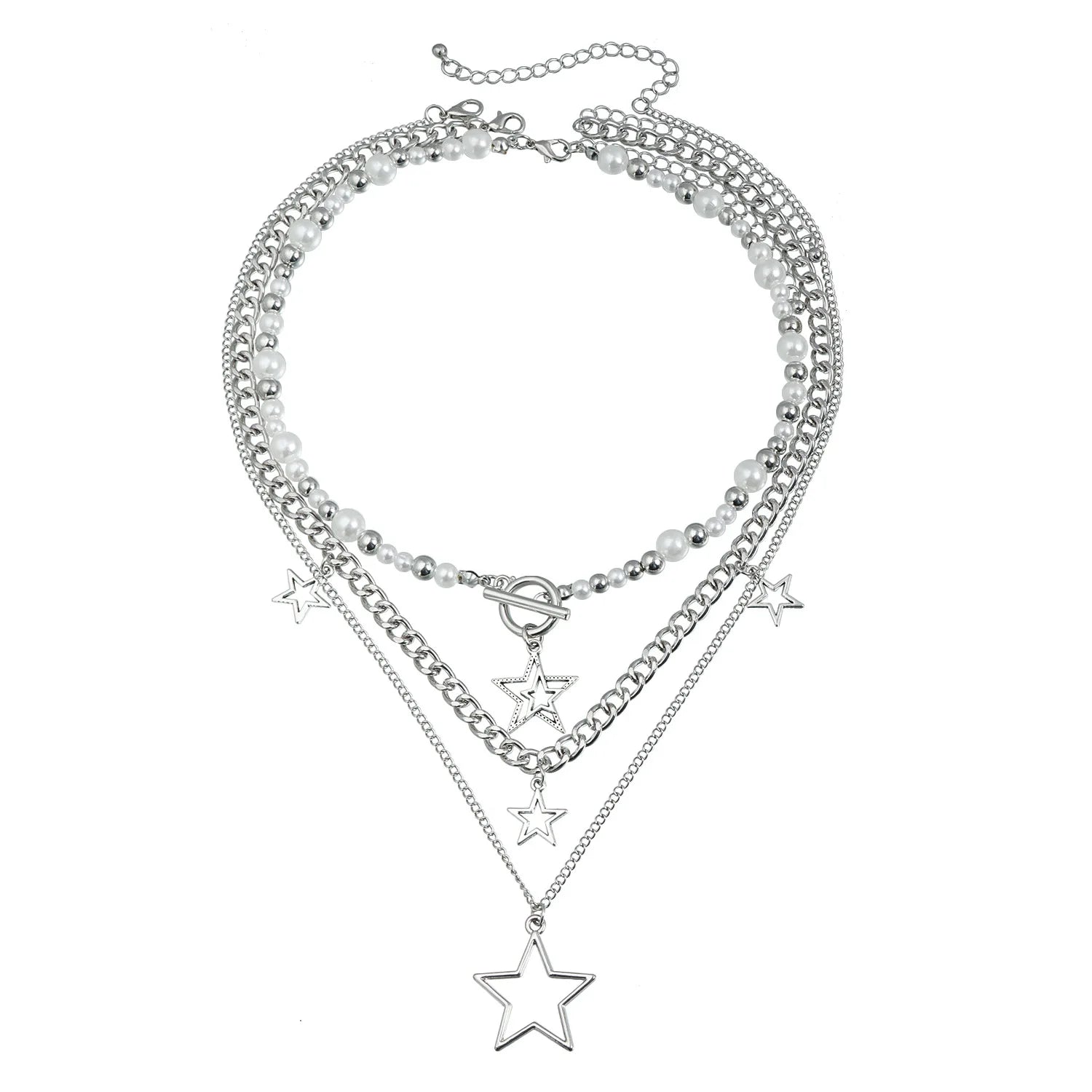 Fashion Star Imitation Pearl Layered Wearing Necklaces for Girls Elegant Dainty Glamorous Jewellry for Women Ladies Accessories