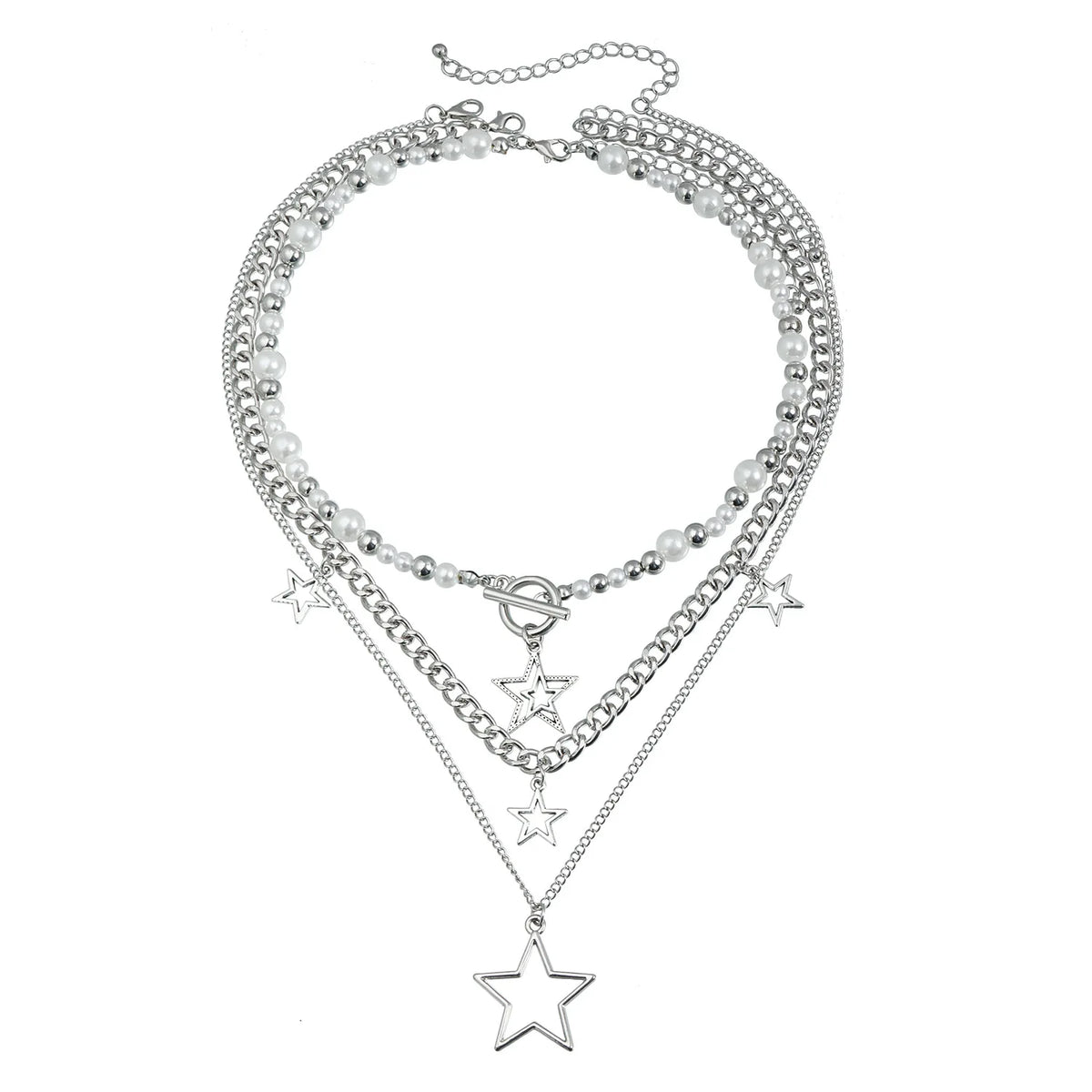 Fashion Star Imitation Pearl Layered Wearing Necklaces for Girls Elegant Dainty Glamorous Jewellry for Women Ladies Accessories