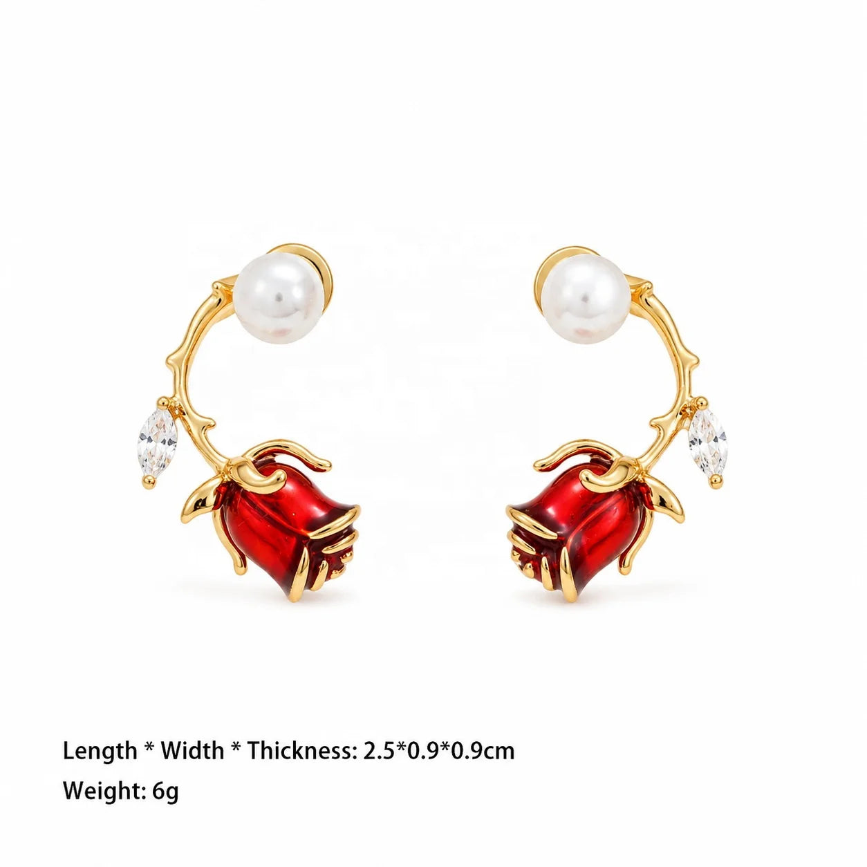 Female Fashion Red Freshwater Pearl S925 Silver 18k Gold-plated Earring Low MOQ Mixed Order Accepted Jewelry for Daily Causal