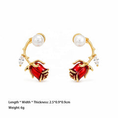 Female Fashion Red Freshwater Pearl S925 Silver 18k Gold-plated Earring Low MOQ Mixed Order Accepted Jewelry for Daily Causal