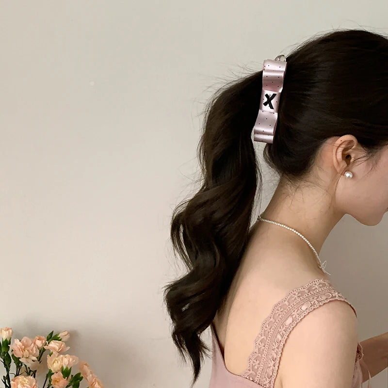 Women's Banana Clips Pink Korean Polka Dot Bowknot Hair Clips for Girls Elegant Sweet Barrette Party Hair Accessories Wholesale