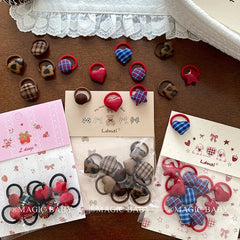 Fashion Heart Shaped Plaid Scrunchies for Baby Girls Mini Simple Sweet Cute Hair Ties for Kids Child Hair Accessories in Stock