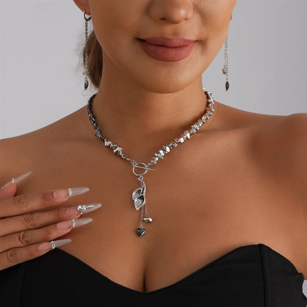 Fashion Beads Heart Shaped Leafs Sweet Necklaces for Girls Spicy Bracelets Jewelry Sets Suits for Women Ladies Accessories