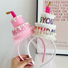Hot Sale Cute Lightweight Pink & White Medium Headbands Sweet Birthday Cake Decorative Hairbands for Kids Wholesale Stock