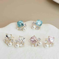 Sweet Cute Rhinestone Imitation Pearl Elegant Stud Earrings for Girls Princess Style Designer Jewelry for Women Lady Accessories