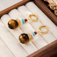 Women Brown Abacus Beads Red Stone Baroque Pear A-grade Tiger Stone Earring Charms Dainty in Stock Jewelry for Female Causal