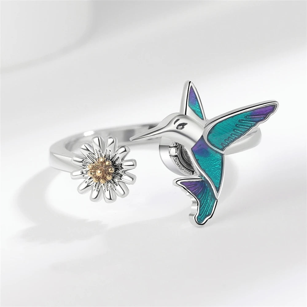 Best Seller Hummingbird Rotating Rings Color Enamel Fashionable Niche Design Iridesy Daisy Exquisite Ring Accessories Wholesale